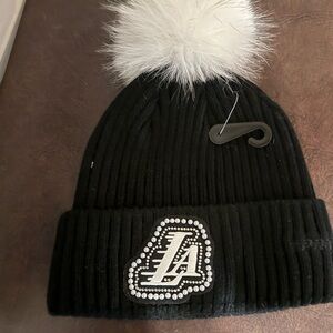 Pro standard Los Angeles lakers Black Knit Pom-Pom Beanie with White Accent